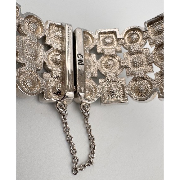 Sparkly Silver Tone Rhinestone Magnetic Hinged Chunky Bangle Statement Bracelet - Picture 3 of 11